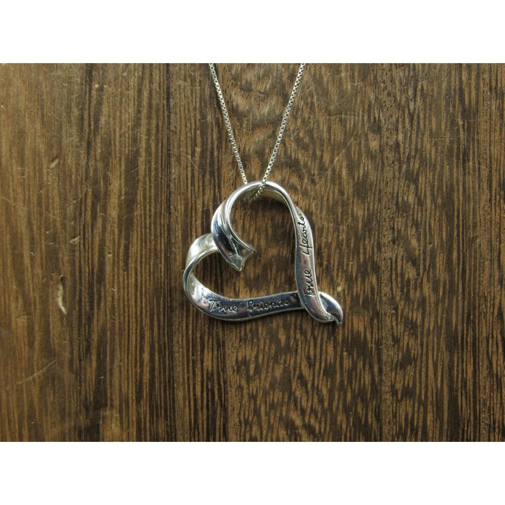 18 Inch Sterling Silver Rustic True Friends True Hearts Necklace